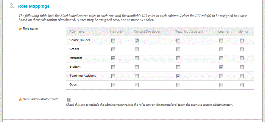 Sample data settings page - role mappings section