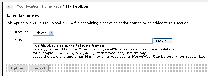 Calendar tool page