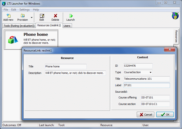 Sample resource link configuration form